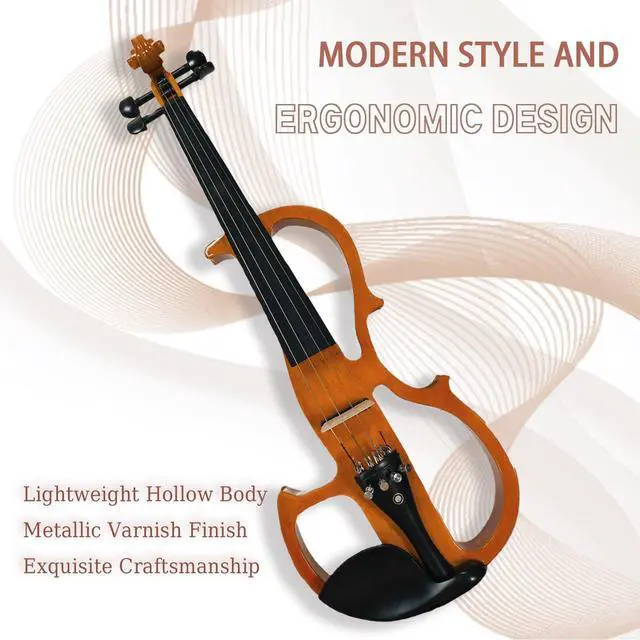 Alt view image 2 of 7 - Electric Violin, 4/4 Full Size Silent Violin Varnish Solid Wood Quite Violin Fiddle with Ebony Fittings, Beginner Violin for Adults Students(Maple)