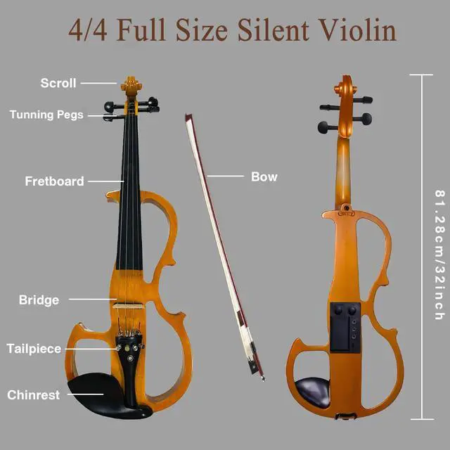 Alt view image 5 of 7 - Electric Violin, 4/4 Full Size Silent Violin Varnish Solid Wood Quite Violin Fiddle with Ebony Fittings, Beginner Violin for Adults Students(Maple)