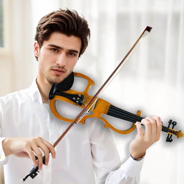Alt view image 6 of 7 - Electric Violin, 4/4 Full Size Silent Violin Varnish Solid Wood Quite Violin Fiddle with Ebony Fittings, Beginner Violin for Adults Students(Maple)