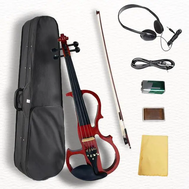 Main image of Electric Violin, 4/4 Full Size Solid Silent Fiddle with Ebony Fittings, Silent Electric Violin Kit for Beginner Students (Mahogany)