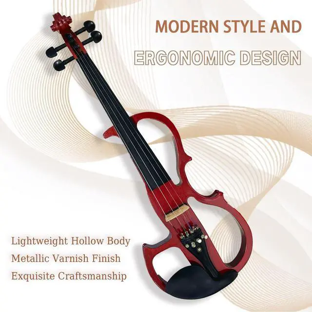 Alt view image 2 of 7 - Electric Violin, 4/4 Full Size Solid Silent Fiddle with Ebony Fittings, Silent Electric Violin Kit for Beginner Students (Mahogany)