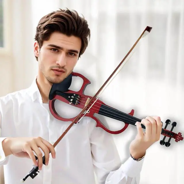 Alt view image 6 of 7 - Electric Violin, 4/4 Full Size Solid Silent Fiddle with Ebony Fittings, Silent Electric Violin Kit for Beginner Students (Mahogany)