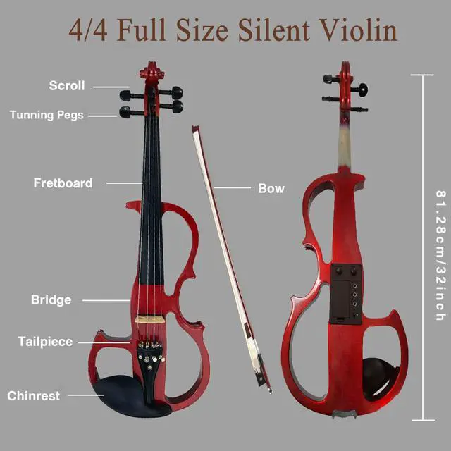 Alt view image 5 of 7 - Electric Violin, 4/4 Full Size Solid Silent Fiddle with Ebony Fittings, Silent Electric Violin Kit for Beginner Students (Mahogany)