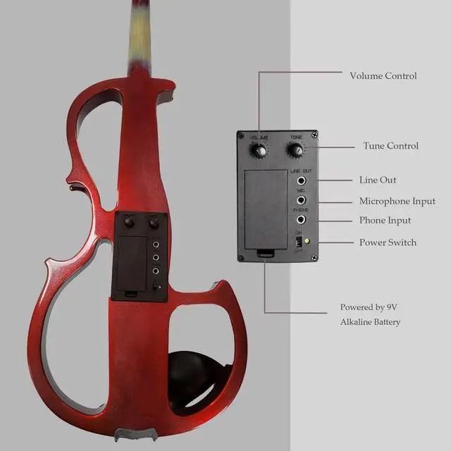 Alt view image 3 of 7 - Electric Violin, 4/4 Full Size Solid Silent Fiddle with Ebony Fittings, Silent Electric Violin Kit for Beginner Students (Mahogany)