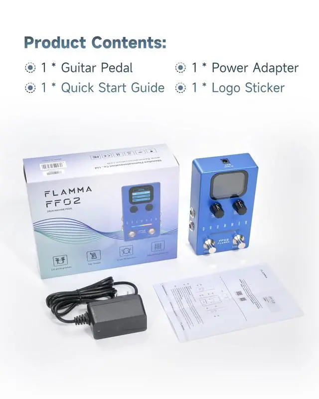 Alt view image 7 of 7 - FF02 Drum Machine Guitar Pedal - 121 Drum Grooves, 11 Music Genres, Tap Tempo, Adjustable Rhythms, Stereo I/O for Live & Studio Use