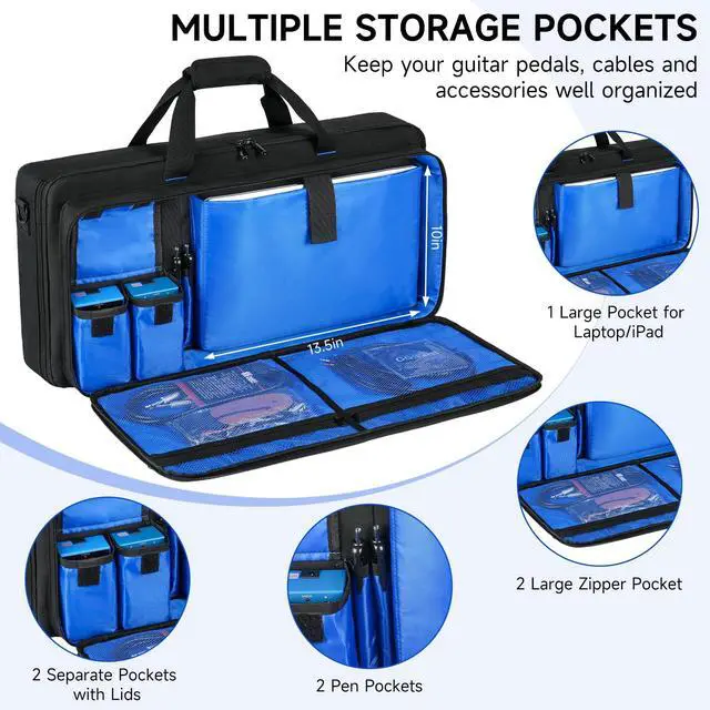 Alt view image 3 of 7 - Guitar Pedal Board Case Compatible with Boss ME-90/GT-1000/GX-100/ME-80 | Guitar Multi effects Pedal Carrying Bag with Multiple Pockets for Guitar Cable & Accessories(23.6 x 3.5 x 11.4 in)Bag Only
