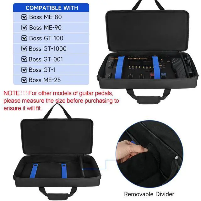 Alt view image 2 of 7 - Guitar Pedal Board Case Compatible with Boss ME-90/GT-1000/GX-100/ME-80 | Guitar Multi effects Pedal Carrying Bag with Multiple Pockets for Guitar Cable & Accessories(23.6 x 3.5 x 11.4 in)Bag Only