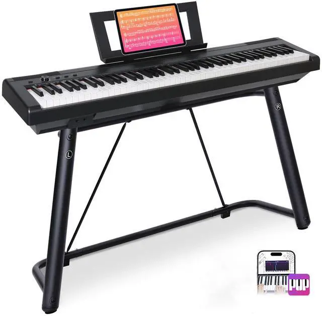Main image of Digital Piano 88 Key Weighted keyboard Piano with Portable and stable U stand, Full Size Weighted Keyboard, with 3-Pedal Unit, 2x15W Stereo Speakers, MP3 Function, Black, Piano Lessons