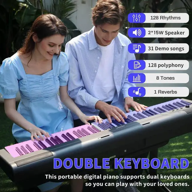 Alt view image 2 of 7 - Digital Piano 88 Key Weighted keyboard Piano with Portable and stable U stand, Full Size Weighted Keyboard, with 3-Pedal Unit, 2x15W Stereo Speakers, MP3 Function, Black, Piano Lessons