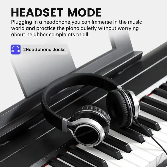Alt view image 4 of 7 - Digital Piano 88 Key Weighted keyboard Piano with Portable and stable U stand, Full Size Weighted Keyboard, with 3-Pedal Unit, 2x15W Stereo Speakers, MP3 Function, Black, Piano Lessons