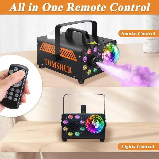 Alt view image 6 of 7 - 600W Fog Machine with Disco Ball & 13-Color LED Lights, 2000CFM High-Output Smoke Machine, Wireless Remote, Auto Spray, for Halloween, DJ, Weddings, Parties (Fog Juice not Included)