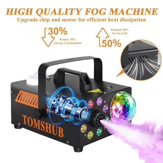 Alt view image 5 of 7 - 600W Fog Machine with Disco Ball & 13-Color LED Lights, 2000CFM High-Output Smoke Machine, Wireless Remote, Auto Spray, for Halloween, DJ, Weddings, Parties (Fog Juice not Included)