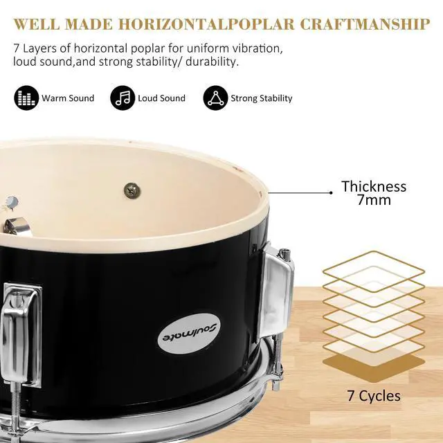 Alt view image 2 of 7 - Kids Drum Set - 3 Piece 14 Inch Beginner Drum Kit for Kids Boys & Girls with Adjustable Drum Throne, Bass Pedal, Cymbal & Drumsticks (Black)