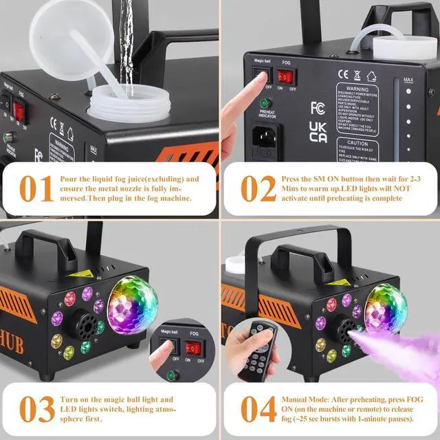 Alt view image 7 of 7 - 600W Fog Machine with Disco Ball & 13-Color LED Lights, 2000CFM High-Output Smoke Machine, Wireless Remote, Auto Spray, for Halloween, DJ, Weddings, Parties (Fog Juice not Included)