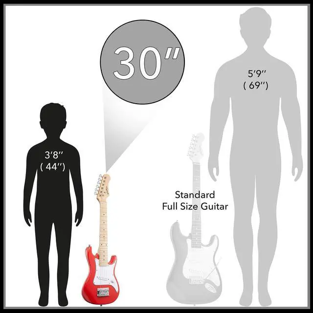 Alt view image 2 of 7 - 30-inch Kids Electric Guitar Beginner Kit with Amplifier (Red), Basic Starter Package w/Gig Bag, Strings, Strap, Picks