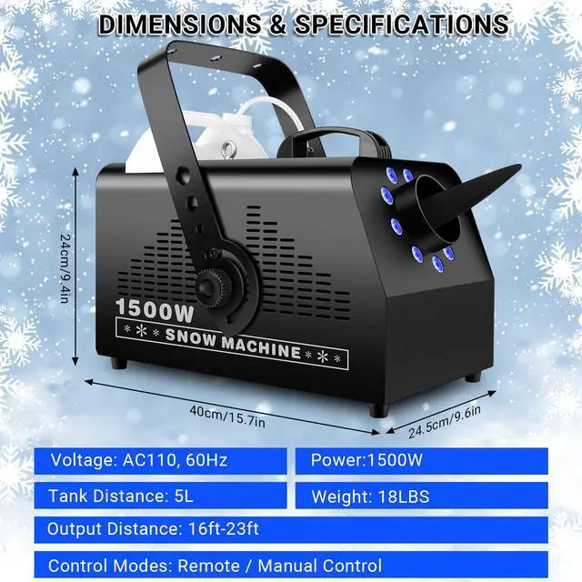 Alt view image 4 of 7 - 1500W Snow Machine Snowflake Maker: Wired & Wireless Remote Snow Volume - with 9LED RGB Lights - Artificial Fake Snow Machine for Outdoor Christmas Party Wedding Fiestas Holiday Stage Effects
