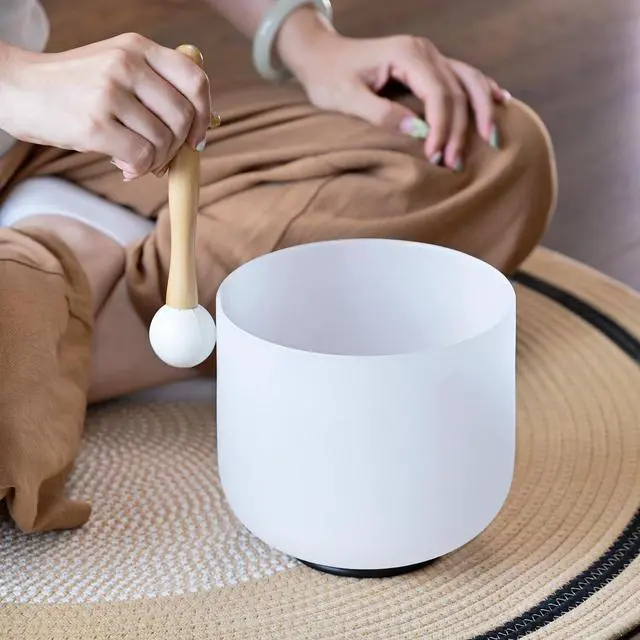Alt view image 3 of 6 - 432HZ 7 Inch F Note Heart Chakra Frosted Quartz Crystal Singing Bowl | Meditation Therapy, Sound Healing Bowl, with Mallet O-ring, White Carry Bag