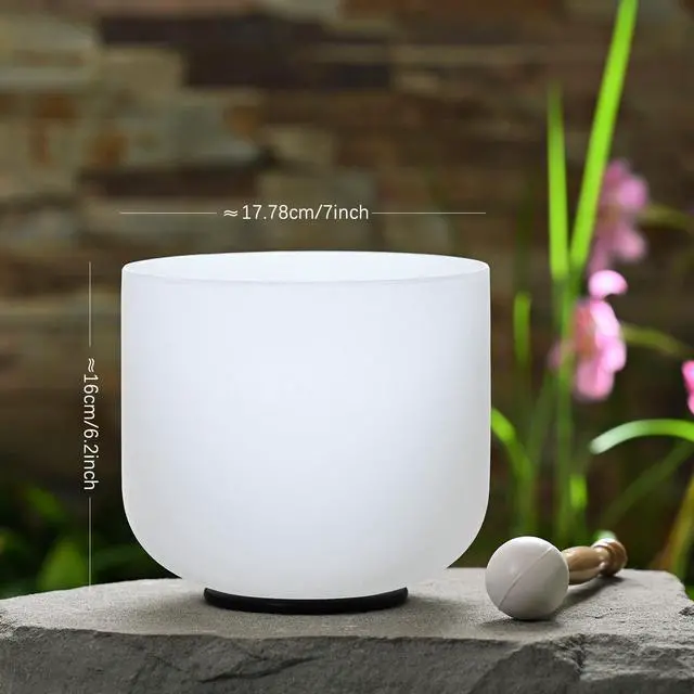 Alt view image 4 of 6 - 432HZ 7 Inch F Note Heart Chakra Frosted Quartz Crystal Singing Bowl | Meditation Therapy, Sound Healing Bowl, with Mallet O-ring, White Carry Bag