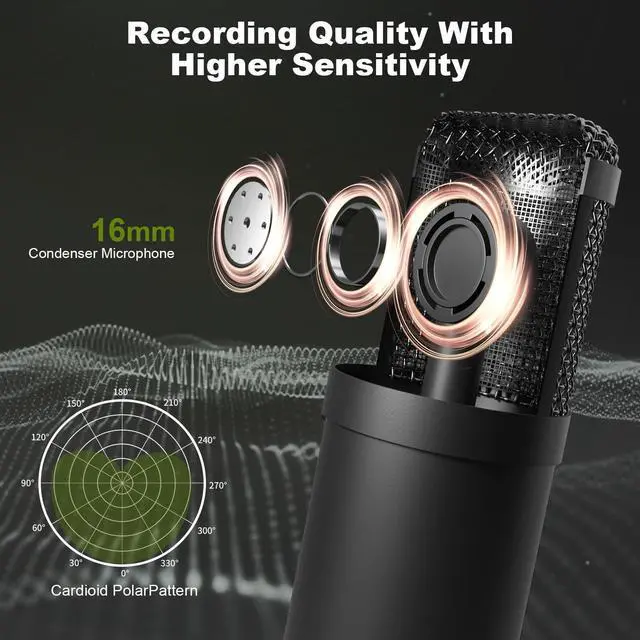 Alt view image 3 of 7 - Podcast Equipment Bundle for 2, Audio Interface Mixer with Condenser Microphones, Noise Cancellation, Voice Change, 48V Phantom for Podcasting, Streaming, Recording, Gaming, TikTok, PC, Phone (V1)