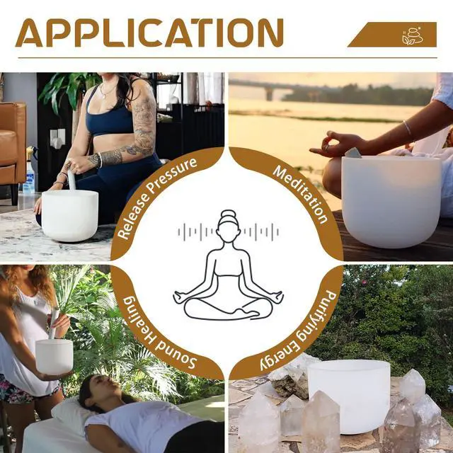 Alt view image 5 of 6 - 432HZ 7 Inch F Note Heart Chakra Frosted Quartz Crystal Singing Bowl | Meditation Therapy, Sound Healing Bowl, with Mallet O-ring, White Carry Bag