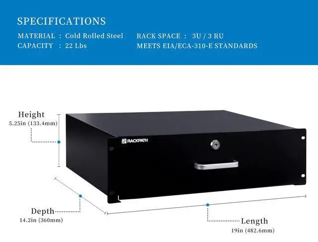 Alt view image 2 of 6 - 3U Rack Mount Drawer for 19 Inch AV/Network/DJ Equipment Racks or Cabinets with Lock and Key