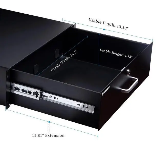 Alt view image 3 of 6 - 3U Rack Mount Drawer for 19 Inch AV/Network/DJ Equipment Racks or Cabinets with Lock and Key