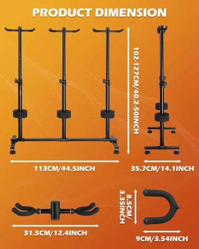 Alt view image 2 of 6 - 6 Adjustable Guitar Stand Holder - Heavy Duty Floor Stand for Acoustic, Electric, Bass, Banjos - Folding Multi-Holder FH-S6 Black