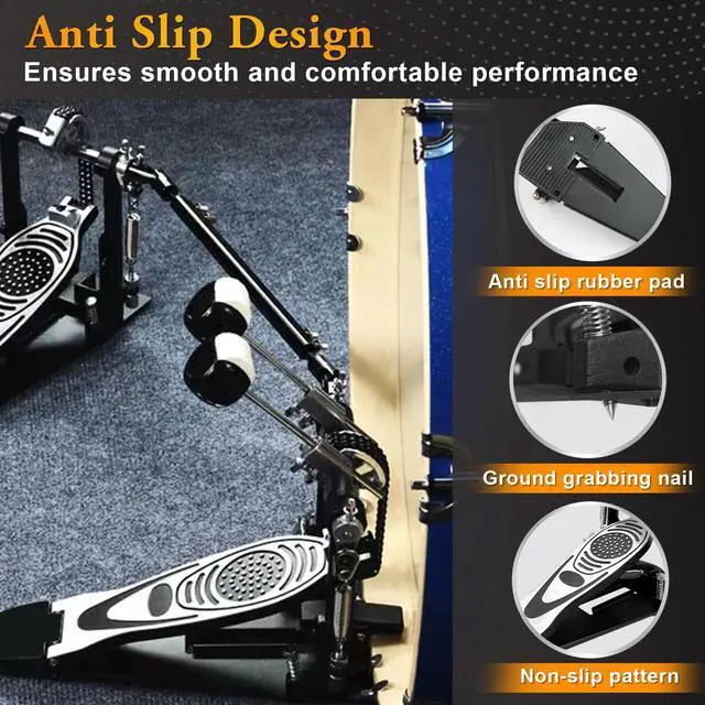 Alt view image 6 of 7 - Double Bass Drum Pedal Kick Drum Pedal Double Chain Drive Adjustable Beater Head Pedals Drum Step On Hammer,Foot Percussion Hardware,Bass Pedal For Drum Set Bass Pedal Drum Accessories