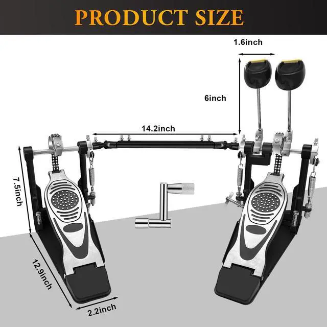Alt view image 7 of 7 - Double Bass Drum Pedal Kick Drum Pedal Double Chain Drive Adjustable Beater Head Pedals Drum Step On Hammer,Foot Percussion Hardware,Bass Pedal For Drum Set Bass Pedal Drum Accessories