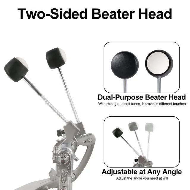 Alt view image 3 of 7 - Double Bass Drum Pedals Direct Drive Bass Drum Pedal Kick Drum Pedal with Two-Sided Beater Non-Slip Footplate Upgrade Double Kick pedal Set for Drum Set and Electronic Drums Beginner Drummers