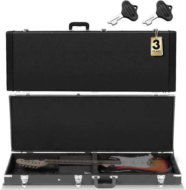 Main image of Electric Guitar Case Hard Shell Lockable Fits Strat Tele Les Paul | 4-Layer Protective Structure Black HardShell Case for Standard Electric Guitars with 1.06" Foam Padding & Compartment