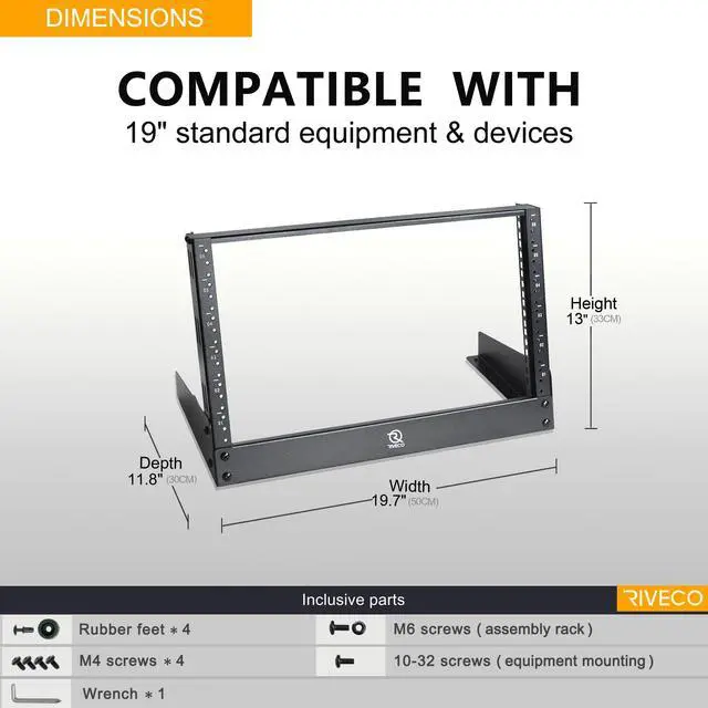 Alt view image 3 of 4 - 6U Desktop Rack for Audio & Network Devices 19 Inch 2 Post Table Top Rack Mount with Reinforced Beam, Free Standing Racks for IT Server Sound AV Music Recording Equipment