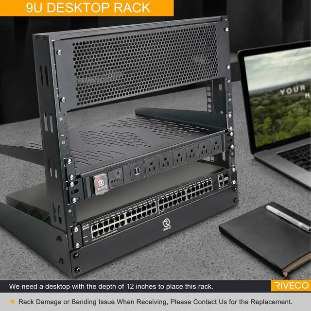 Alt view image 4 of 4 - 8u Tabletop Rack for Audio & Network, Desktop Rack Shelf Tappered Holes Open Frame Sound Recording Shelf Free Standing 2 Post Black