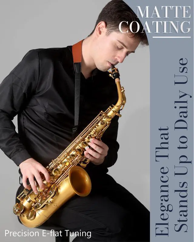 Alt view image 2 of 7 - Handcrafted E-Flat Alto Saxophone: Matte Gold Brass Body with Warm, Rich Tone, Secure Air Seal, Smooth 23-Key System, Includes Reeds Premium Leather Case & Saxophone Cleaning Kit (CH-EG)