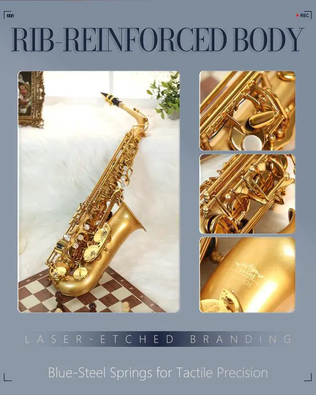 Alt view image 5 of 7 - Handcrafted E-Flat Alto Saxophone: Matte Gold Brass Body with Warm, Rich Tone, Secure Air Seal, Smooth 23-Key System, Includes Reeds Premium Leather Case & Saxophone Cleaning Kit (CH-EG)