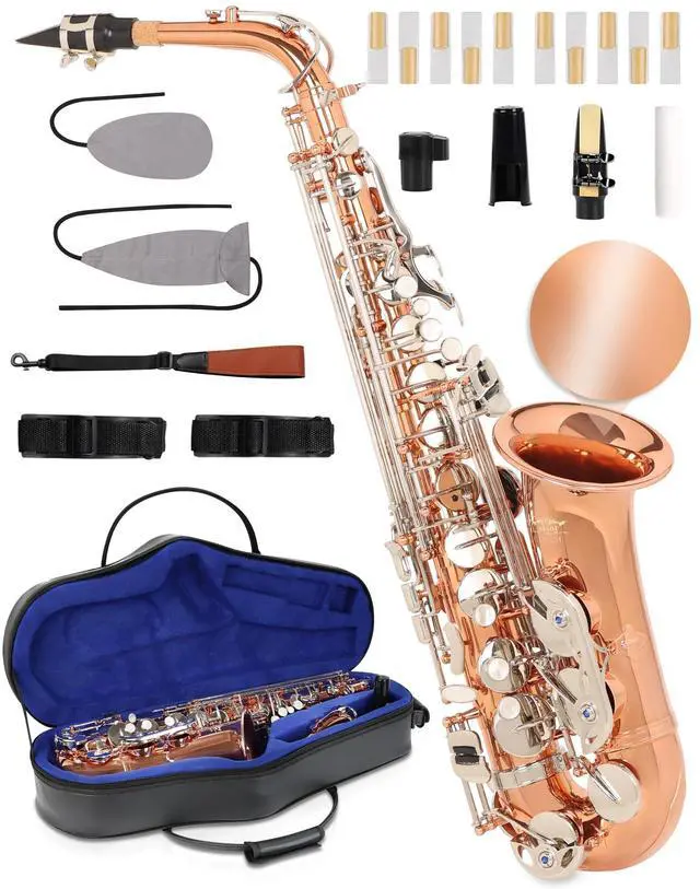 Main image of Handcrafted E-Flat Alto Saxophone: Phosphor-Copper Body with Warm, Rich Tone, Secure Air Seal, Smooth 23-Key System, Includes Reeds, Premium Leather Case and Saxophone Cleaning Kit (CH-FTC)