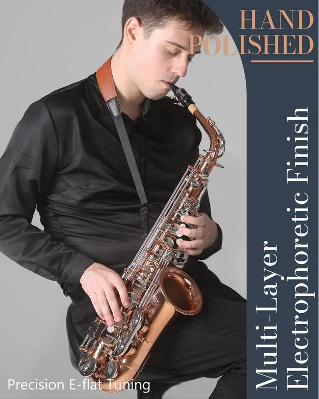 Alt view image 2 of 7 - Handcrafted E-Flat Alto Saxophone: Phosphor-Copper Body with Warm, Rich Tone, Secure Air Seal, Smooth 23-Key System, Includes Reeds, Premium Leather Case and Saxophone Cleaning Kit (CH-FTC)