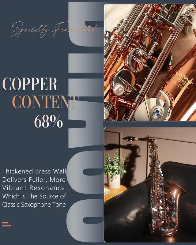 Alt view image 3 of 7 - Handcrafted E-Flat Alto Saxophone: Phosphor-Copper Body with Warm, Rich Tone, Secure Air Seal, Smooth 23-Key System, Includes Reeds, Premium Leather Case and Saxophone Cleaning Kit (CH-FTC)