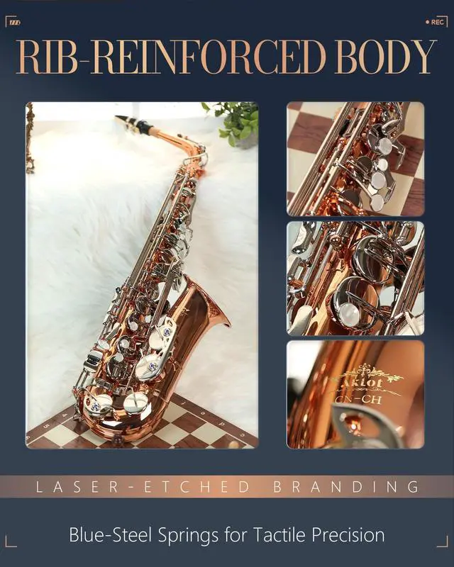 Alt view image 5 of 7 - Handcrafted E-Flat Alto Saxophone: Phosphor-Copper Body with Warm, Rich Tone, Secure Air Seal, Smooth 23-Key System, Includes Reeds, Premium Leather Case and Saxophone Cleaning Kit (CH-FTC)