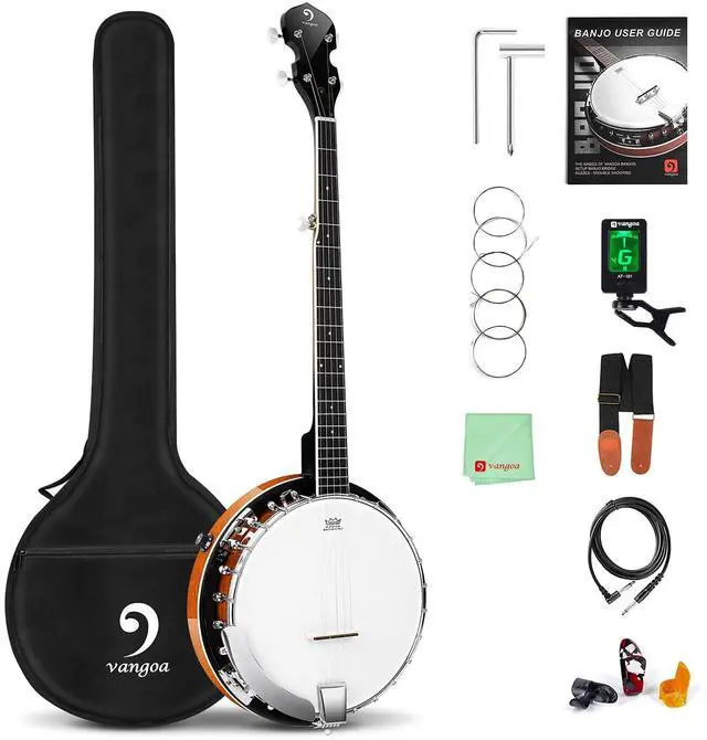 Main image of Banjo 5 String Acoustic Electric Full Size Closed Back Set with Mahogany Resonator Remo Head Banjoe 24 Brackets with Geared 5th Pegs for Beginners Adults