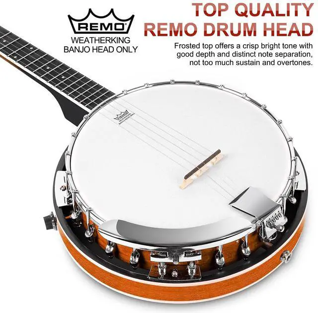 Alt view image 4 of 7 - Banjo 5 String Acoustic Electric Full Size Closed Back Set with Mahogany Resonator Remo Head Banjoe 24 Brackets with Geared 5th Pegs for Beginners Adults