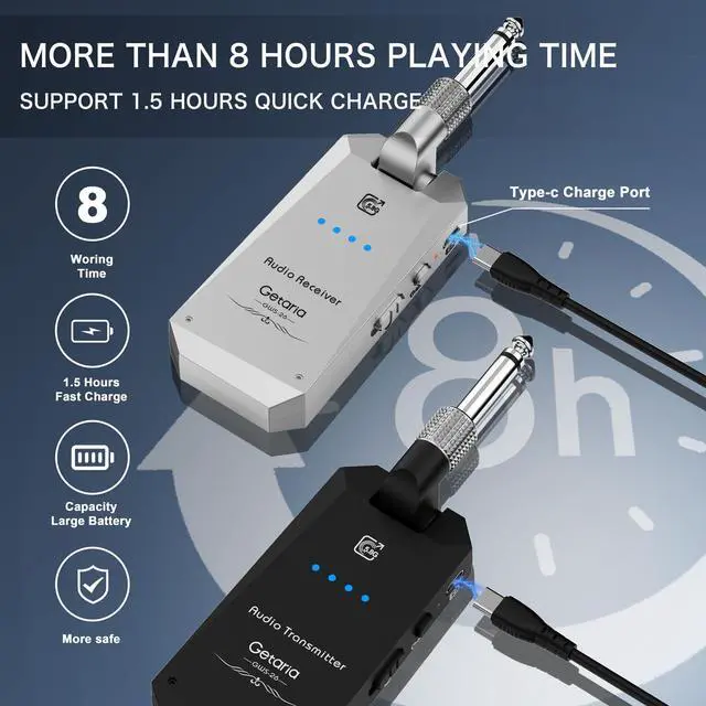 Alt view image 2 of 7 - 5.8Hz Guitar Wireless System Anti-Interference Instrument 4Channels Wireless Transmitter Receiver Digital Audio Cordless System Bass For Electric Guitars Bass GWS-26-TYPE C Charge