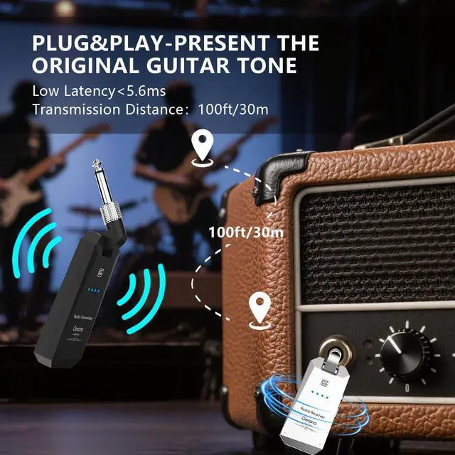Alt view image 5 of 7 - 5.8Hz Guitar Wireless System Anti-Interference Instrument 4Channels Wireless Transmitter Receiver Digital Audio Cordless System Bass For Electric Guitars Bass GWS-26-TYPE C Charge