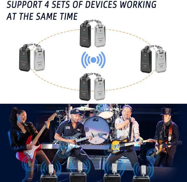 Alt view image 6 of 7 - 5.8Hz Guitar Wireless System Anti-Interference Instrument 4Channels Wireless Transmitter Receiver Digital Audio Cordless System Bass For Electric Guitars Bass GWS-26-TYPE C Charge