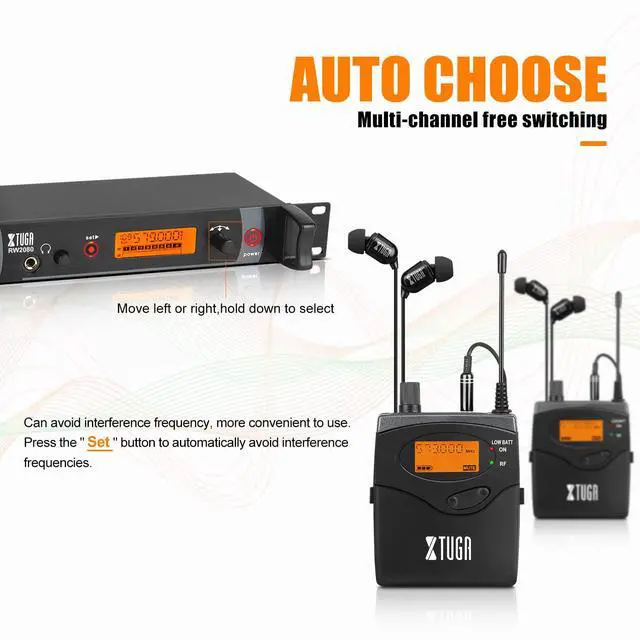 Alt view image 4 of 7 - RW2080 Wireless in Ear Monitor System,5 Bodypacks UHF IEM(572-599Mhz) | Wireless IEM System,2*40 Frequencies,300Ft Range,Mono Dual Channel Stage Monitoring for Musicians,Singers,Band,Studio,Church