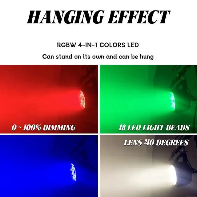 Alt view image 3 of 7 - Outdoor Waterproof Par Lights, IP65 Stage Light, LED Uplights with DMX512 Sound Activated, DJ Lighting for Christmas Event Party Wedding Disco (2, 4 Colors Mixed)