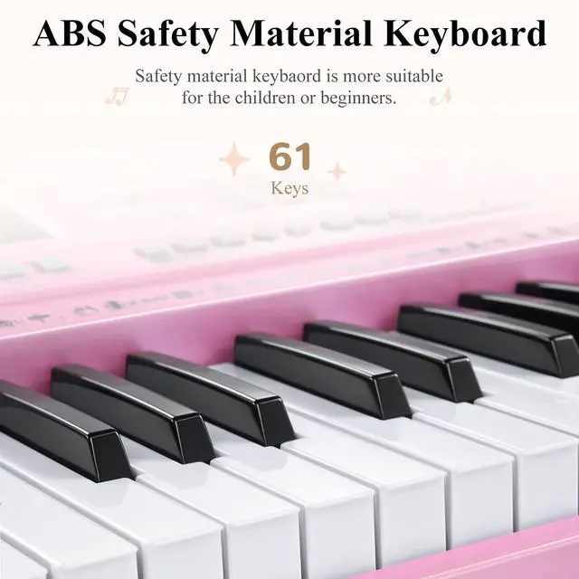 Alt view image 2 of 7 - Electronic Keyboard Piano Kit 61 Key for Beginner, Children Digital E Piano with Stand, Bench, Music Stand and Microphone, Pink, Musical Instrument Birthday Gifts for Kids Girls Daughter