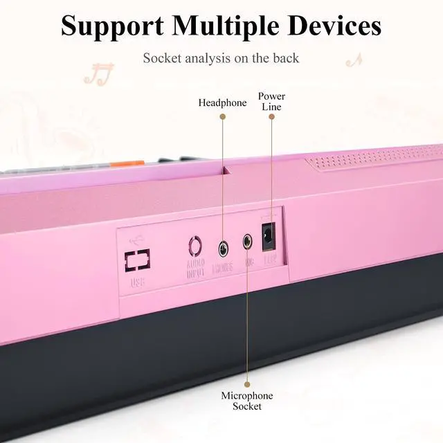 Alt view image 7 of 7 - Electronic Keyboard Piano Kit 61 Key for Beginner, Children Digital E Piano with Stand, Bench, Music Stand and Microphone, Pink, Musical Instrument Birthday Gifts for Kids Girls Daughter