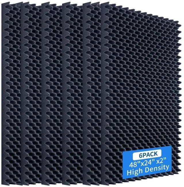 Main image of High Density Acoustic Foam Panel, 6 Pack 48 x 24 x 2 Inch Thick Egg Crate Soundproof Foam Panels for Walls, Sound Deadening