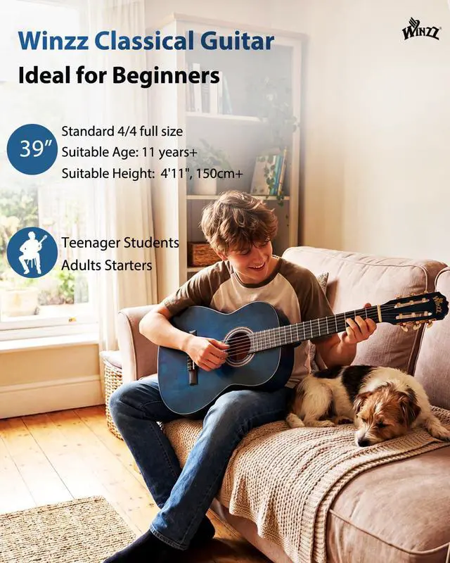 Alt view image 2 of 7 - Classical Guitar 4/4 Adult Classical Guitar for Beginners 39 Inches (vintage blue)